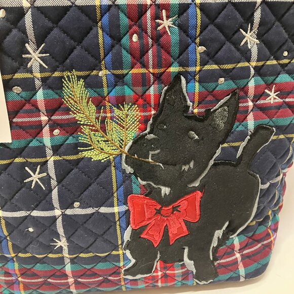 Vera Bradley Holiday Plaid Scottie Dog Small Vera Tote Bag - Picture 3 of 5